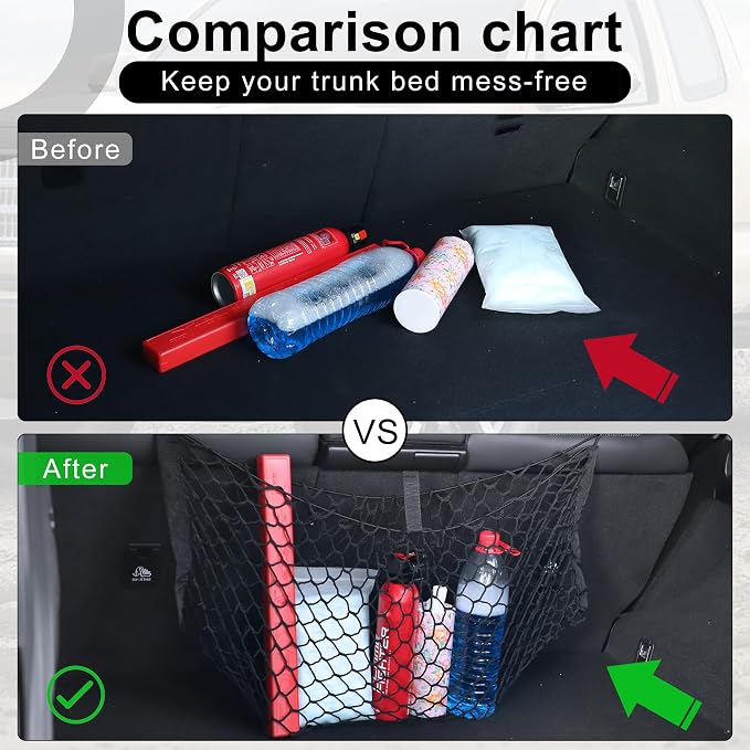 Amiss Cargo Net Stretchable, Car Exterior Accessories, Adjustable Elastic Trunk Storage Net with Hook for SUVs, Cars and Trucks (11.8"x 31.5")