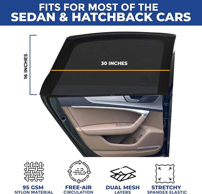EcoNour Car Window Screens for Camping (Pack of 2) | 100% Protection from Bugs, UV and Mosquito Net | Breathable Mesh Baby Window Covers for Privacy Blackout (Medium 16"x30") | Car Window Accessories