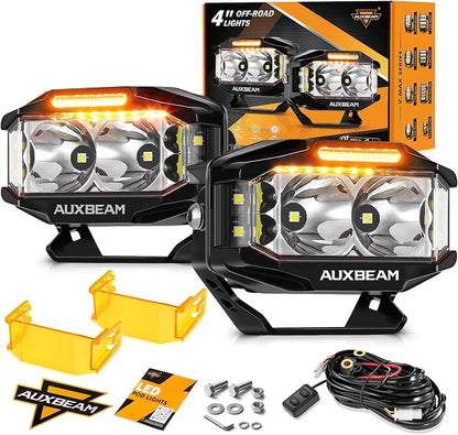 Auxbeam V-MAX Series LED Light Pod, 270° Side Shooter LED Offroad Lights with Amber DRL, 4 Inch Auxiliary Ditch Light for Truck ATV Jeep Ford