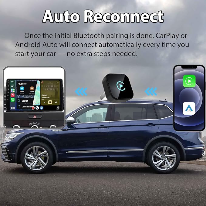 Sunweyer S40 Super Mini CarPlay Adapter Wireless Android Auto Car Kit-for Factory Wired CarPlay Cars, Auto Connect Wireless Adapter