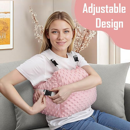 Post-Surgery Mastectomy Heart Chest Pillow with Pockets, Pink Comfort