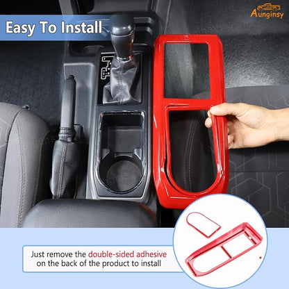 Aunginsy Car Gear Shift Panel Cover Cup Holder Trim Kit Compatible with Toyota Tacoma 2016-2023 Center Console Gear Shifter Cupholder Panel Decorative Frame Protection Ring ABS Interior Accessories