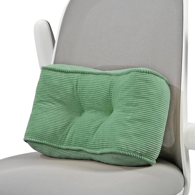 Lumbar Support Pillow for Study Desk Chair, Bite-Size Natural Latex Foam Back Support Pillow for Lower Back Pain Relief, Soft & Support Corduroy Office Chair Cushion, S, Green