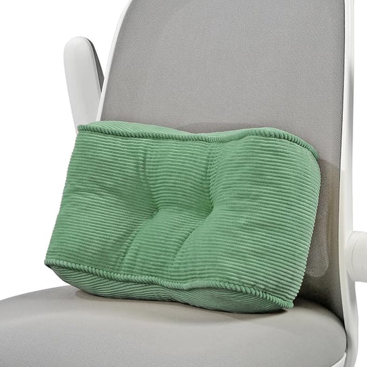 Lumbar Support Pillow for Study Desk Chair, Bite-Size Natural Latex Foam Back Support Pillow for Lower Back Pain Relief, Soft & Support Corduroy Office Chair Cushion, S, Green