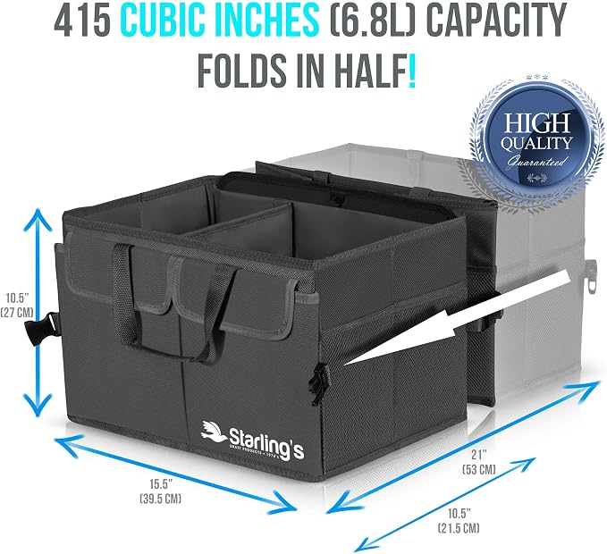 Car Trunk Organizer – Large Collapsible Storage Box with Adjustable Compartments – Heavy-Duty Cargo Organizer for SUV, Truck & Car – Non-Slip Waterproof Trunk Storage Bin for Groceries & Tools