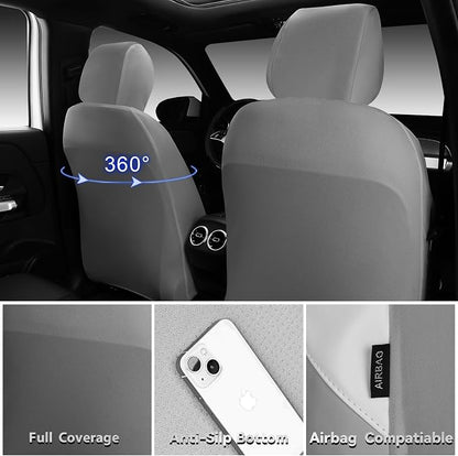 CAR PASS Memory Foam Leather Seat Covers Full Set, Breathable Perforated Nappa Leather Seat Covers Universal Fit for Most Cars,Sedans,SUV,Trucks Thick 3D Foam Comfortable, Airbag Compatible Gray White