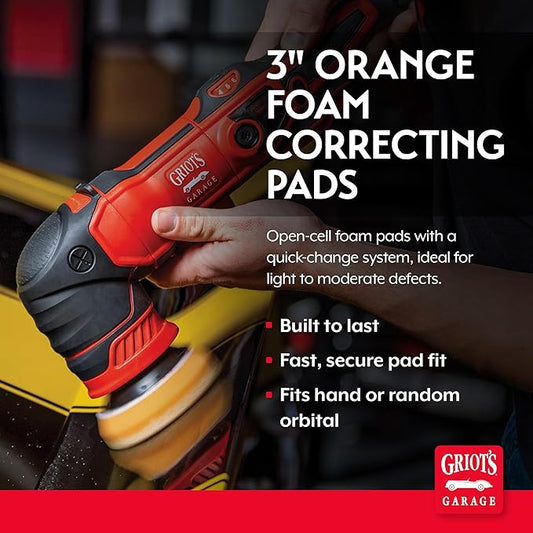 Griot's Garage Orange Foam Correcting Pads for Car Polishing and Detailing, Removes Light to Moderate Paint Defects, Durable, Machine-Washable, 11241, 3", Set of 3