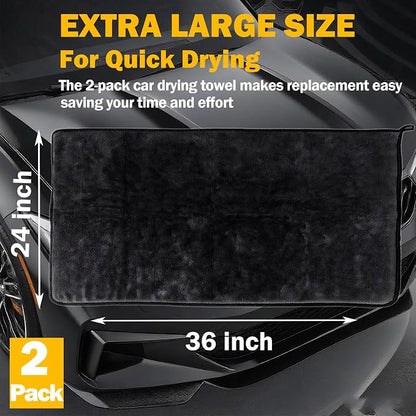 Car Drying Towel (36"x 24"/3ft x 2ft), 2 Pack Ultra Absorbent Microfiber Drying Towels for Cars, Leave No Streaks, Scratches or Water Spots, Extra Large Drying Towels Car Detailing for Cars