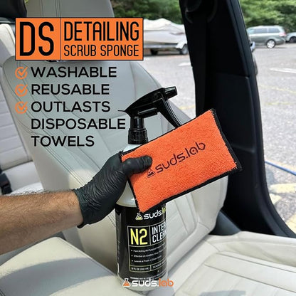 Suds Lab DS Microfiber Detailing Scrub Pad 3 Pack - Car Interior Cleaning & Detailing Microfiber Scrub Pads - Set of 3 - Safe On Leather, Vinyl, Plastic, Etc.