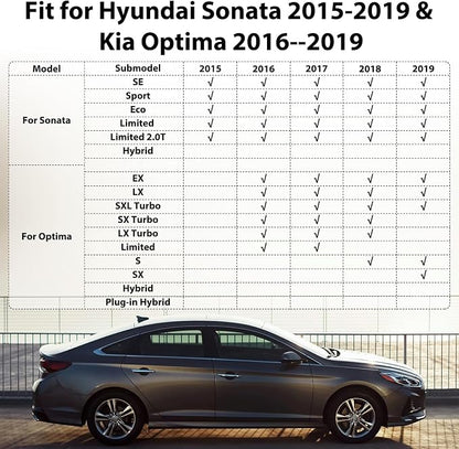 Floor Mats for Hyundai Sonata 2015-2019 & Kia Optima 2016-2019, Custom Fit All Weather TPE Liners, Waterproof Anti-Slip Car Mats Accessories, Full Set Odorless Easy-Clean Mats & Cargo Liners