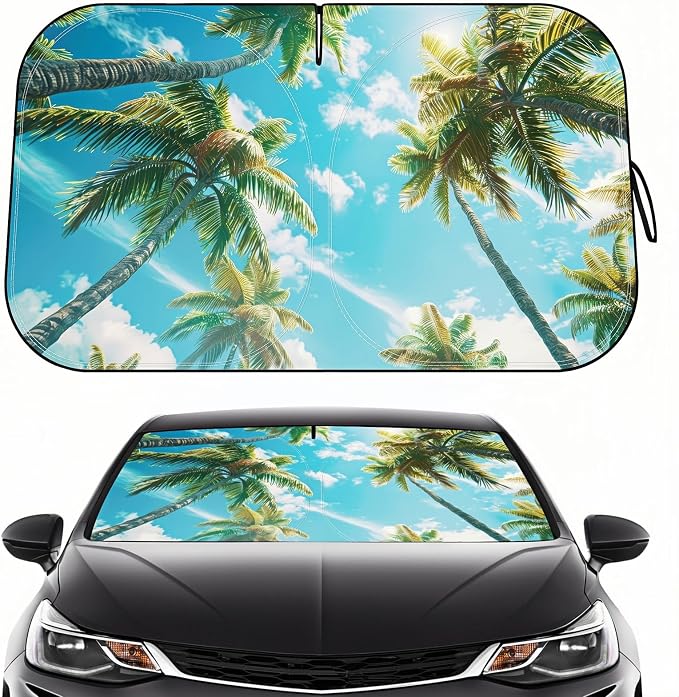 Avisky Windshield Sun Shade for Cars, Trucks & SUVs, Polyester Front Window Sunshade to Block UV Rays & Heat, Foldable Auto Front Windshield Cover, 57“x31”