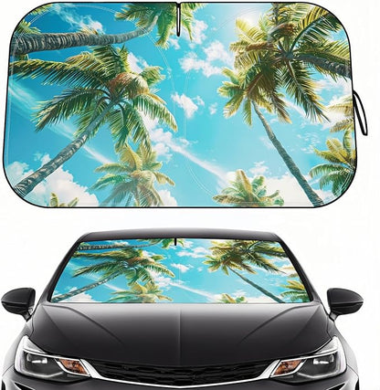 Avisky Windshield Sun Shade for Cars, Trucks & SUVs, Polyester Front Window Sunshade to Block UV Rays & Heat, Foldable Auto Front Windshield Cover, 57“x31”