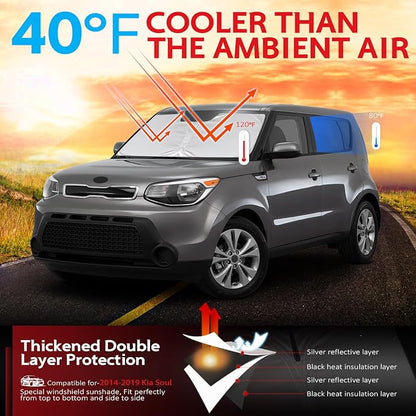 KAYZT Windshield Sun Shade for 2014-2019 Kia Soul Foldable Sunshade SUV Front Window Custom Fit Car Accessories