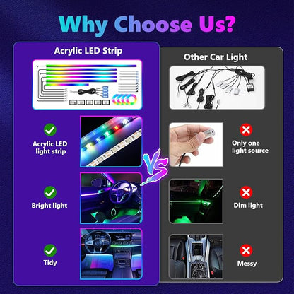 Acrylic Interior Car Light, AMKI Car LED Strip Light with APP Sub Control, Car Accessories Fiber Optic Car Ambient Light Kit with RGB Dreamcolor 22 in 1 and 175 inches 593 LEDs 213 DIY and Music Modes