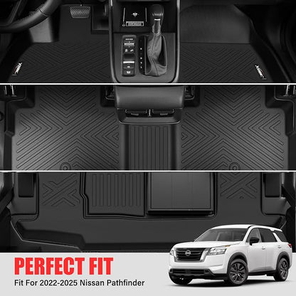 Floor Mats &Trunk Mat for 2022 2023 2024 2025 2026 Nissan Pathfinder 7&8 Seats with Backrest Mat All Weather TPE Rubber Cargo Liner for 2022-2026 Nissan Pathfinder Accessories