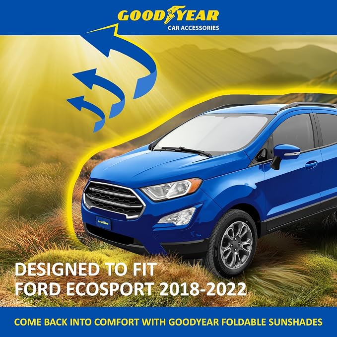 Goodyear Foldable Windshield Sunshade for Ford EcoSport 2018-2022, SUV car Accessories, Sunshade Cover, Sun Shade Car Windshield, Window Sun Blocker - GY008272