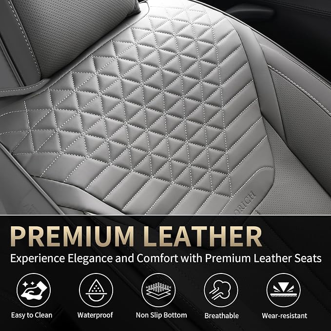 FLORICH Car Seat Covers for Front Seats, Universal Seat Cushion 2 Seats, Car Seat Protector Waterproof, Premium Leather Automotive Seat Covers for Most Cars, Sedans, SUVs, and Trucks-Gray