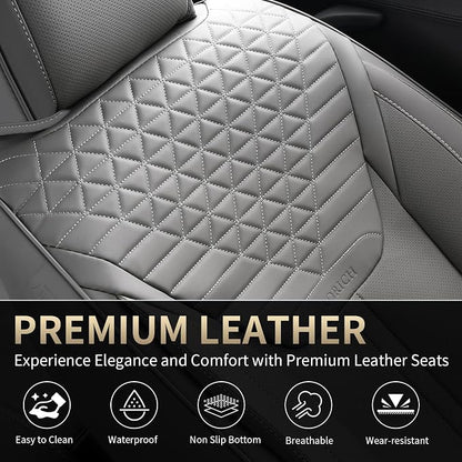 FLORICH Car Seat Covers for Front Seats, Universal Seat Cushion 2 Seats, Car Seat Protector Waterproof, Premium Leather Automotive Seat Covers for Most Cars, Sedans, SUVs, and Trucks-Gray