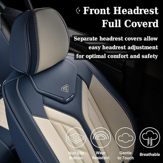Coverado Car Seat Covers Front Seats Only, Leather Car Seat Protectors, Waterproof Seat Covers for Cars Auto Car Accessories Fit for Most Sedans SUV Pick-up Truck(Blue&Beige)