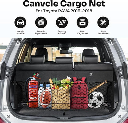 Canvcle Trunk Cargo Net for 2013-2018 Toyota RAV4 Accessories Envelope Style Mesh Trunk Net Organizer and Storage Stretchable Adjustable Elastic Nylon Rear Cargo Netting with Hooks
