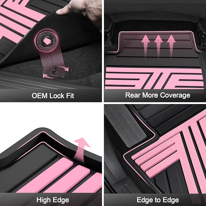 Floor Mats Fit for 2023-2027 Honda HRV Sport/LX/EX-L (Gasoline & Hybrid) & for Acura ADX 2025-2026, Custom Fit All Weather Protection Heavy Duty Anti-Slip Car Mats for HR-V, 1st & 2nd Row Black & Pink