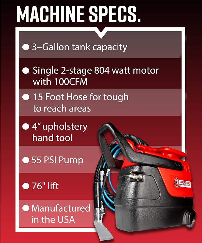 Adam's Polishes Non-Heated Carpet Extractor, Powerful Spot and Upholstery Cleaner, Clear Hand Tool, 15 Foot Hose, Easy Dirt and Spot Removal for Vehicles