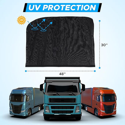 EcoNour Truck 2-Pack Side Window Shade | Stretchable & Breathable Mesh Privacy Blackout Sunshade for Semi Truck - Kenworth T680 / Peterbilt 589, Peterbilt 579 (XXXL 30" x 48")