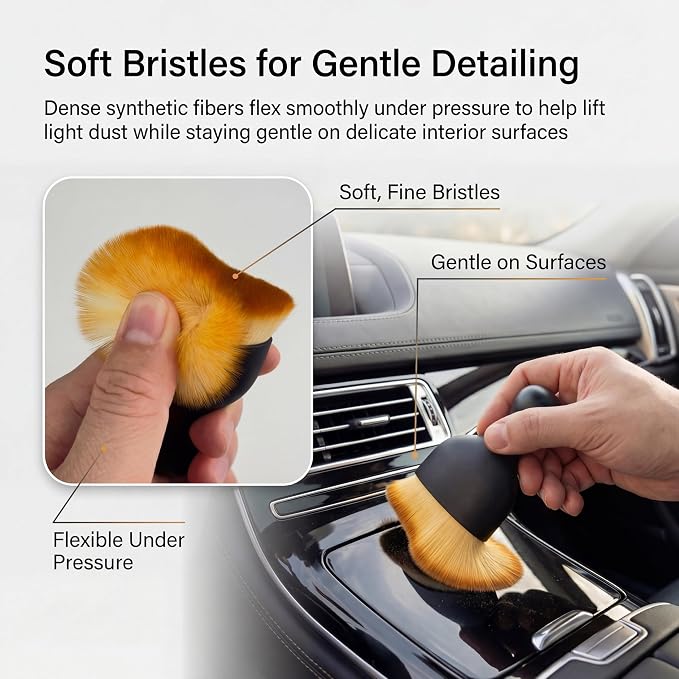 2 PCS Car Interior Detailing Brush, Soft Bristle Car Cleaning Brush for Dashboard, Scratch-Free Car Duster Brush for Auto,Truck,SUV,RV (Black & Yellow)