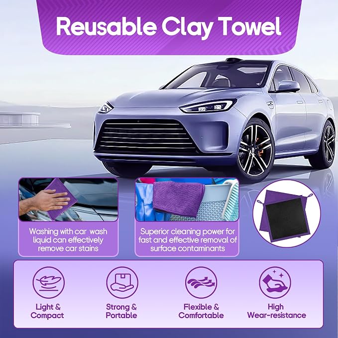 2PCS Clay Towel Auto Detailing, Clay Bar Towel Cloth Auto Detailing for Car (12 x 12 in) (Purple)