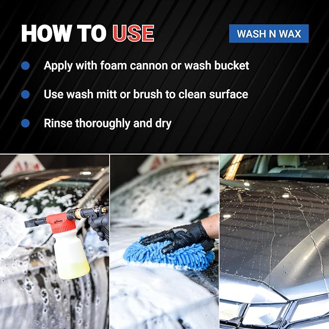 AIM Chemicals Wash N Wax Car Soap - pH neutral for cars, trucks, boats, and RVs. Protects wax and sealants. Use with foam cannon or hand wash. Ideal for detailing and cleaning supplies (AC WWG - FBM)
