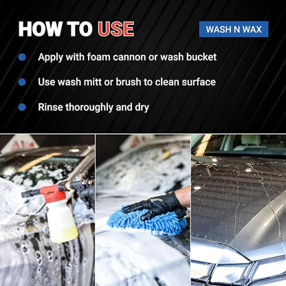 AIM Chemicals Wash N Wax Car Soap - pH neutral for cars, trucks, boats, and RVs. Protects wax and sealants. Use with foam cannon or hand wash. Ideal for detailing and cleaning supplies (AC WWG - FBM)