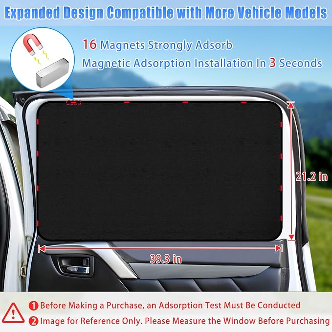 ZATOOTO Car Window Covers for Rear Side Window Curtains Suede Sun Shade for Privacy Blackout for UV Protection, Car Shades for Large Rear Window, 21.2×39.3in