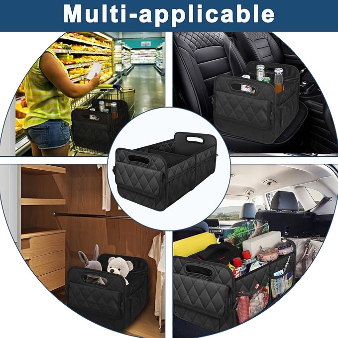 Deosk Car Trunk Organizer for SUV, Car Organizers and Storage with Reinforced Handles, Car Accessories for Women/Men 50LWaterproof Polyester Trunk Organizer, Black
