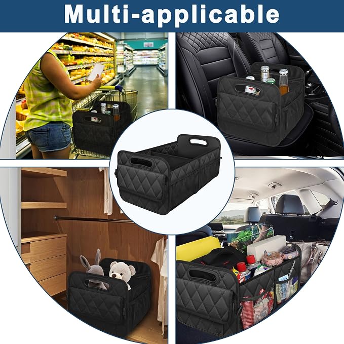 Deosk Car Trunk Organizer and Storage with Reinforced Handles, Waterproof Polyester Trunk Organizer for SUV, Minivan, Truck (Large, Black)
