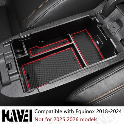 HGWEI Center Console Organizer Tray Compatible with Chevy Equinox 2018 2019 2020 2021 2023 2024 Accessories, Armrest Insert Secondary Storage Box (Not Fit 2025 2026) Red Trim