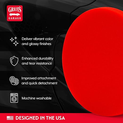 Griot's Garage 6.5” Red Foam Waxing Pads for Car Detailing, Polishing and Buffing Pads for Use with Waxes and Sealants, 10624, Set of 2