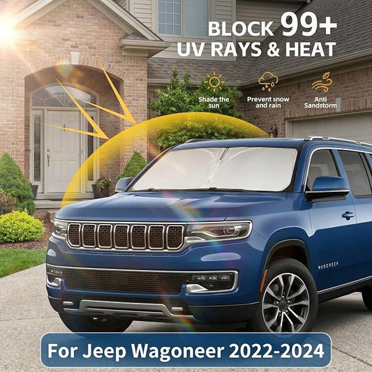 Windshield Sun Shade for Jeep Wagoneer 2022-2024 Sunshade Front Window Shade Custom Fit Wagoneer Accessories Sun Visor Foldable Shade Blocks UV Rays Accessories