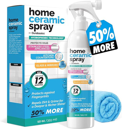[12 Oz] Home Ceramic Coating Spray Kit - Shine, Seal & Protect Kitchen & Bath Surfaces - High Shine - Repels Stains & Grime Effortlessly - Use on Stainless Steel, Sinks, Countertops, Glass & More