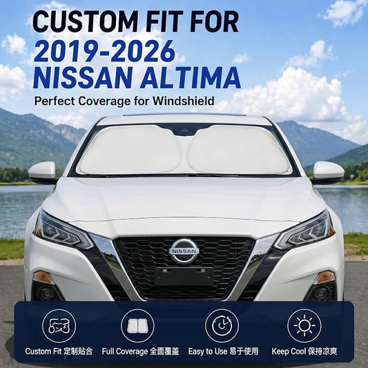 Custom Fit Windshield Sun Shade for Nissan Altima 2019-2026 | Custom Fit Windshield Cover, Blocks UV Rays, Double-Layer Heat Shield, Durable Frame, Easy Fold & Storage