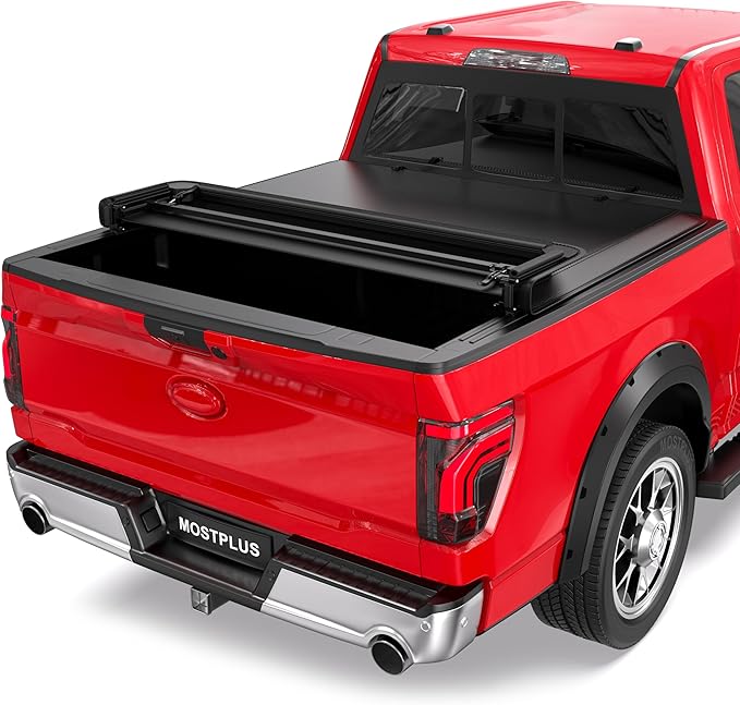MOSTPLUS 6.5FT Quad 4-Fold Soft Fold Truck Bed Tonneau Cover Compatible for 2009-2014 Ford F150 F-150 Styleside Fourth Fold (Excl Raptor Series) Without Utility Track System 78Inch