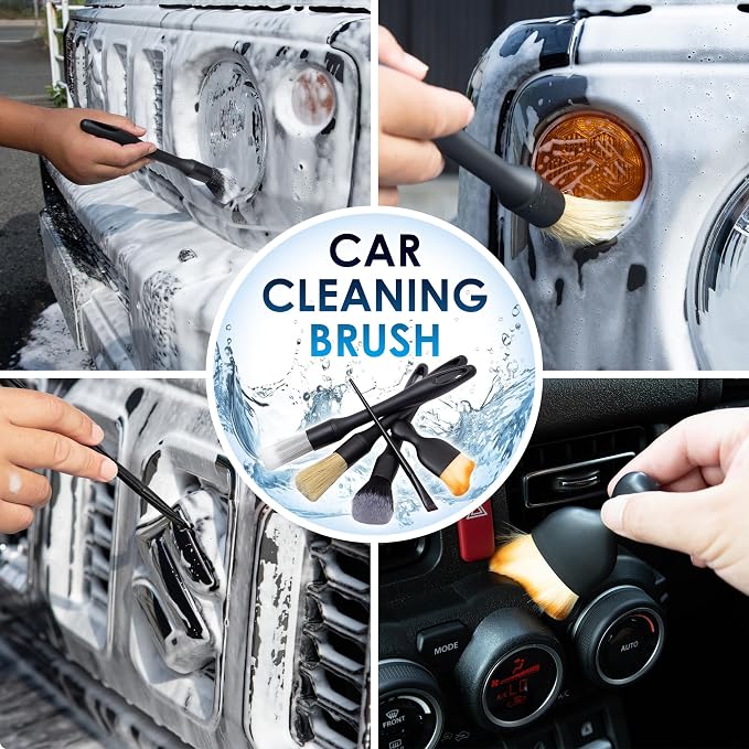 Yours Car Detailing Brush Kit, Interior & Exterior Car Cleaning Brush Set, Auto Detailing Tools for Interior Cleaner, 5 Pack, Black