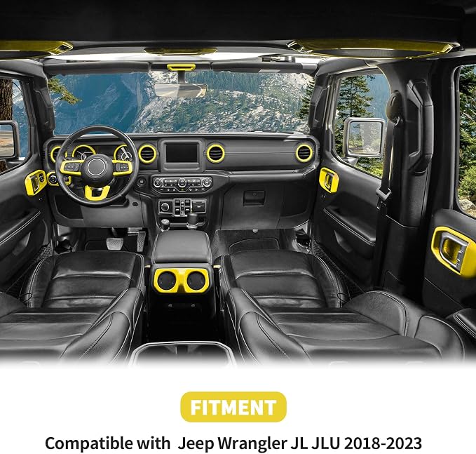 21PCS Full Set Interior Trim Kit for 2018-2023 Jeep Wrangler JL JLU,Air Outlets Door Handle Bowl Roof Reading Light Cover Trim (Yellow)