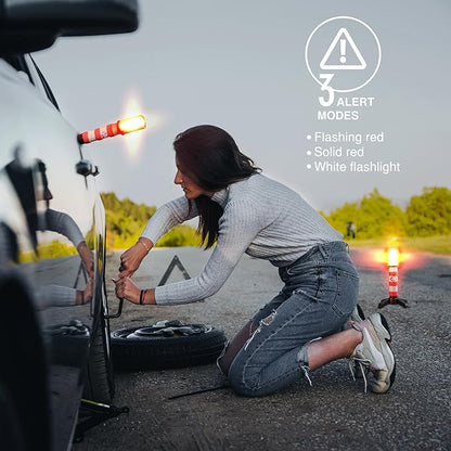 STP Emergency LED Road Flares with Jumper Cables for Car & Reflective Vest Kit Roadside Safety Kit, 3 Lighting Modes, Visible a Mile Away, 12-Foot 8-Guage Heavy Duty Jumper Cables, Vehicle Safety Kit