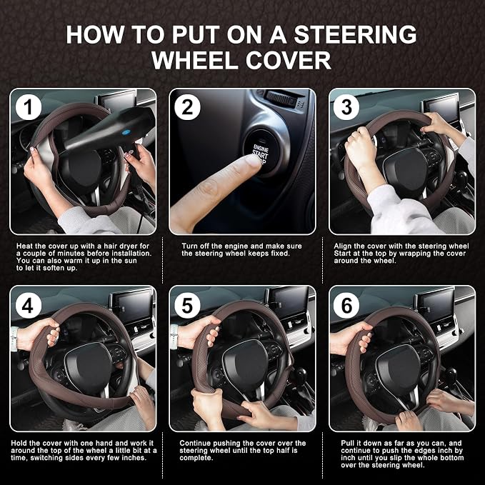 SEG Direct Steering Wheel Cover 14.5-15 inch (37-39 cm) Medium Size, Microfiber Leather, Non-Slip Comfortable Grip, Fits Cars Trucks SUVs, Chocolate Brown
