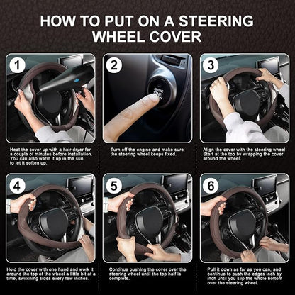 SEG Direct Steering Wheel Cover 14.5-15 inch (37-39 cm) Medium Size, Microfiber Leather, Non-Slip Comfortable Grip, Fits Cars Trucks SUVs, Chocolate Brown