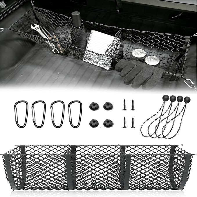 3 Pockets Truck Bed Cargo Net for Most Pickup Toyota Ford Dodge GMC Sierra Chevy Silverado Heavy-Duty Elastic Truck Organizer & Storage Grocery Holder Pickup Tailgate Netting -51.18"x 11.8"