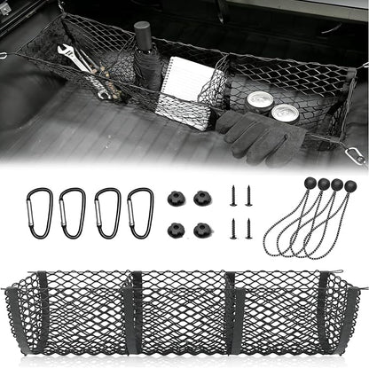 3 Pockets Truck Bed Cargo Net for Most Pickup Toyota Ford Dodge GMC Sierra Chevy Silverado Heavy-Duty Elastic Truck Organizer & Storage Grocery Holder Pickup Tailgate Netting -51.18"x 11.8"