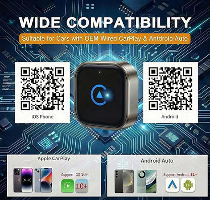2026 MINI Wireless CarPlay & Android Auto 2-in-1 Adapter, Bluetooth Apple Car Play Dongle for iPhone & Android, Ultra-Compact 5.8GHz WiFi Auto-Connect with Smart Cooling for OEM Wired Cars