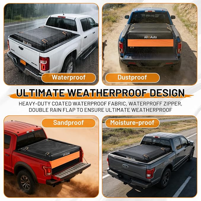 [Jumbo 38 CuFt] Truck Bed Cargo Bag, 100% Waterproof Heavy Duty Pickup Storage Bag (58"x49"x23"), Heat-Welded Seams & 3-Side Zipper, Fits Full-Size Trucks for Moving & Camping