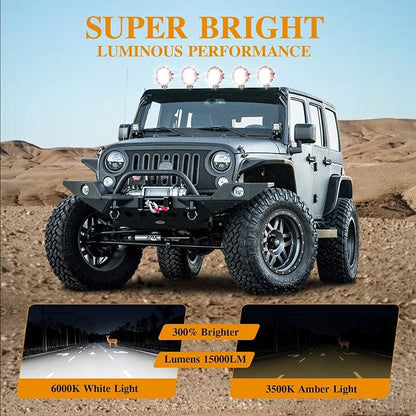 2PCS 201W Led Pod Lights, LikeSafe 7 Inch Round LED Light Bar, 21000lm Off Road Lights Vehicle Accessories for Truck Tractor SUV ATV UTV with Wiring Harness, Red